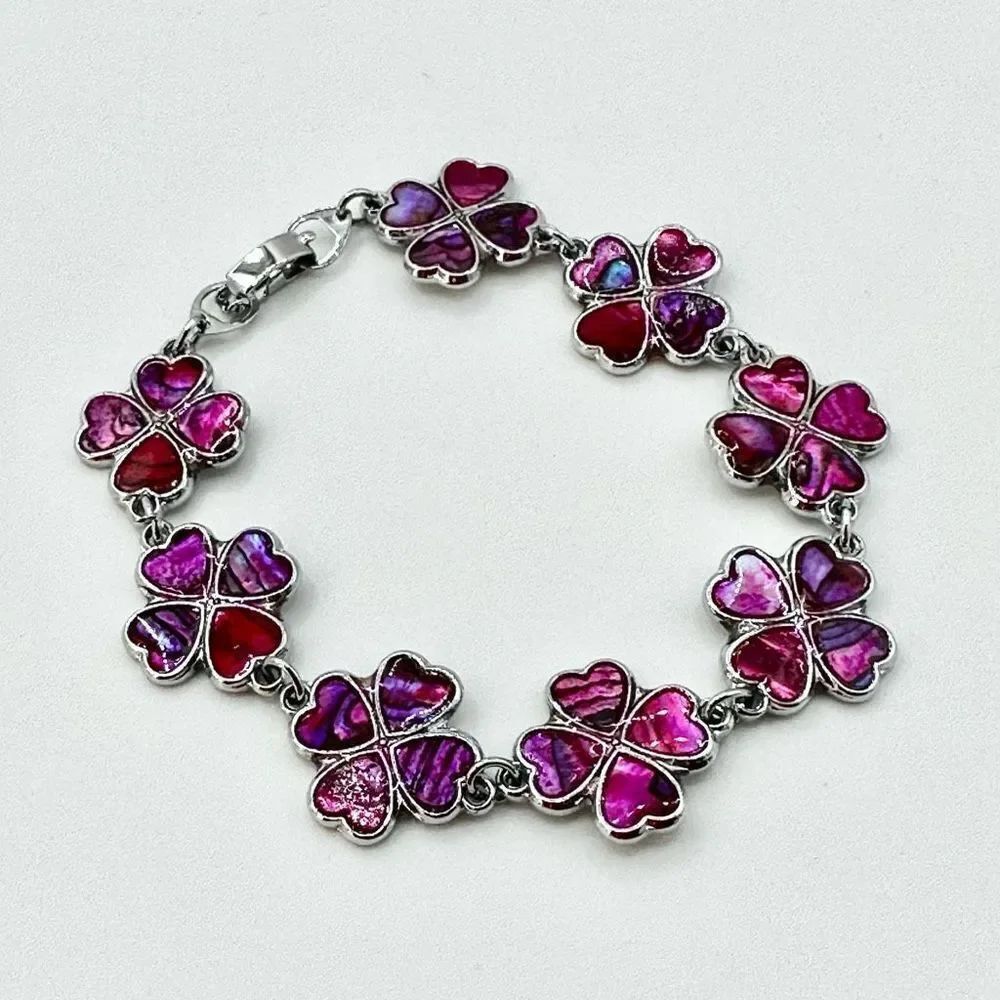 Pink abalone four leaf clover shamrock bracelet